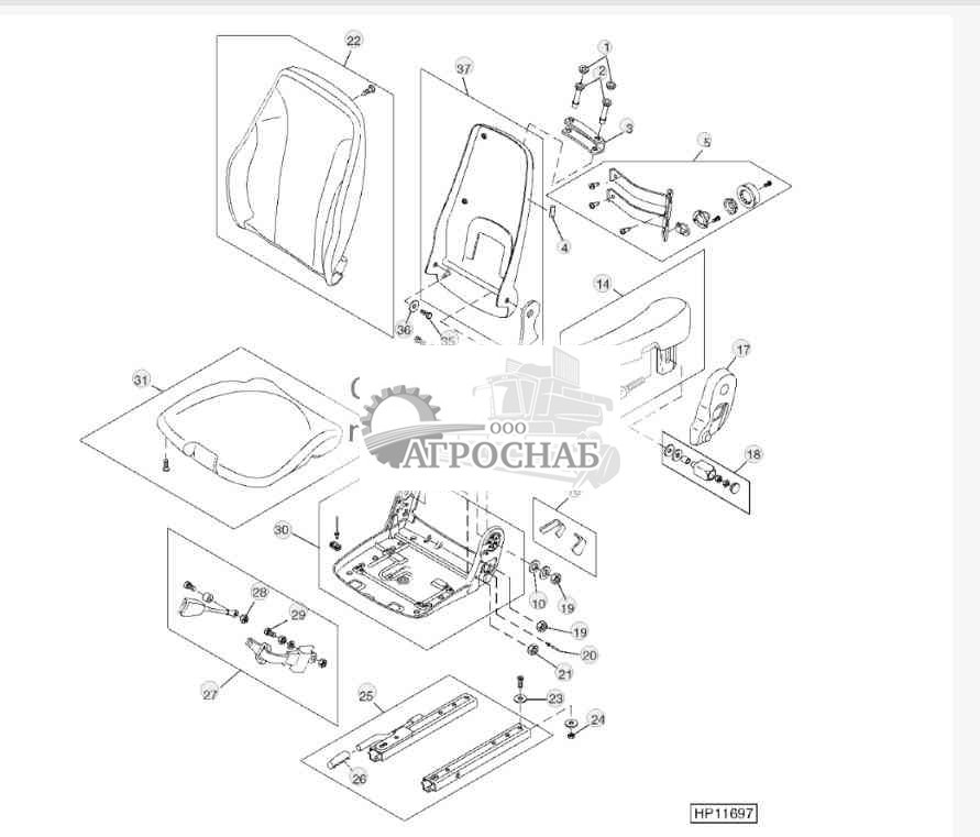 Operator's Seat Cushion, Armrest, And Mountings 